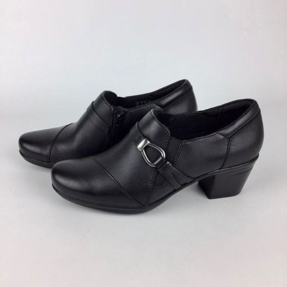 Clarks Womens Emslie Katy Black Leather Ankle Bootie Shootie Loafer size 7 - Picture 3 of 16